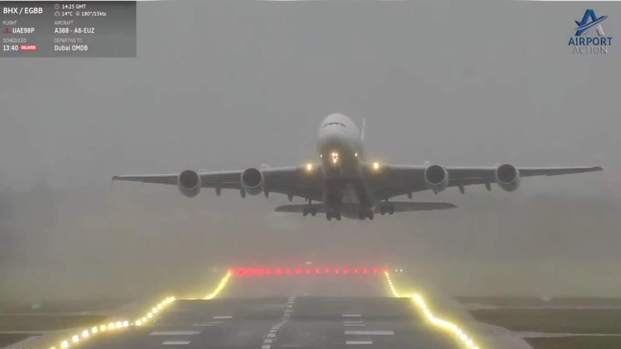 Emirates A380 vs STORM BRAM ✈️ Birmingham Airport BHX - EGBB