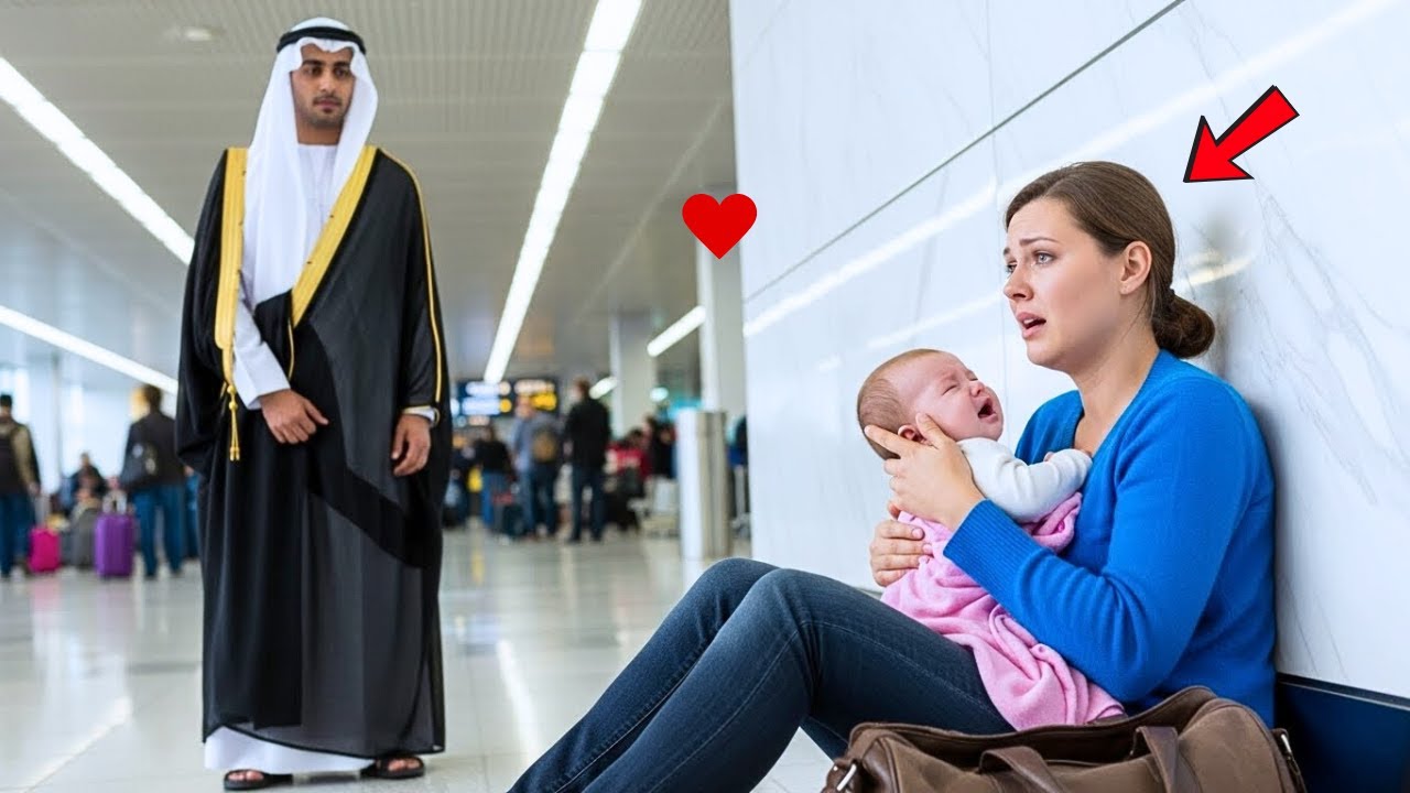 PORZUCONA NA LOTNISKU Z NIEMOWLĘCIEM, PŁAKAŁA SAMOTNIE — AŻ ARABSKI MILIARDER USIADŁ OBOK NIEJ I...