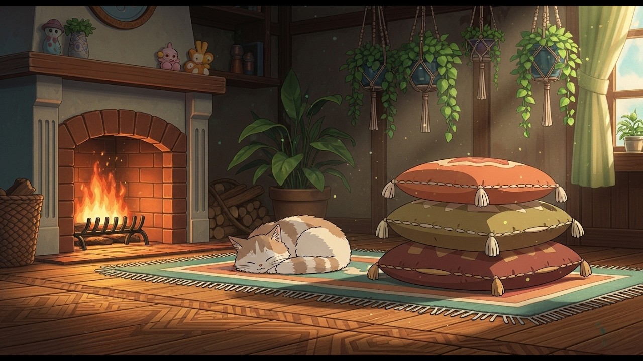 Cozy Cabin Rain Night 🌧️🔥 Fireplace Lofi Music for Studying, Relaxing & Focus