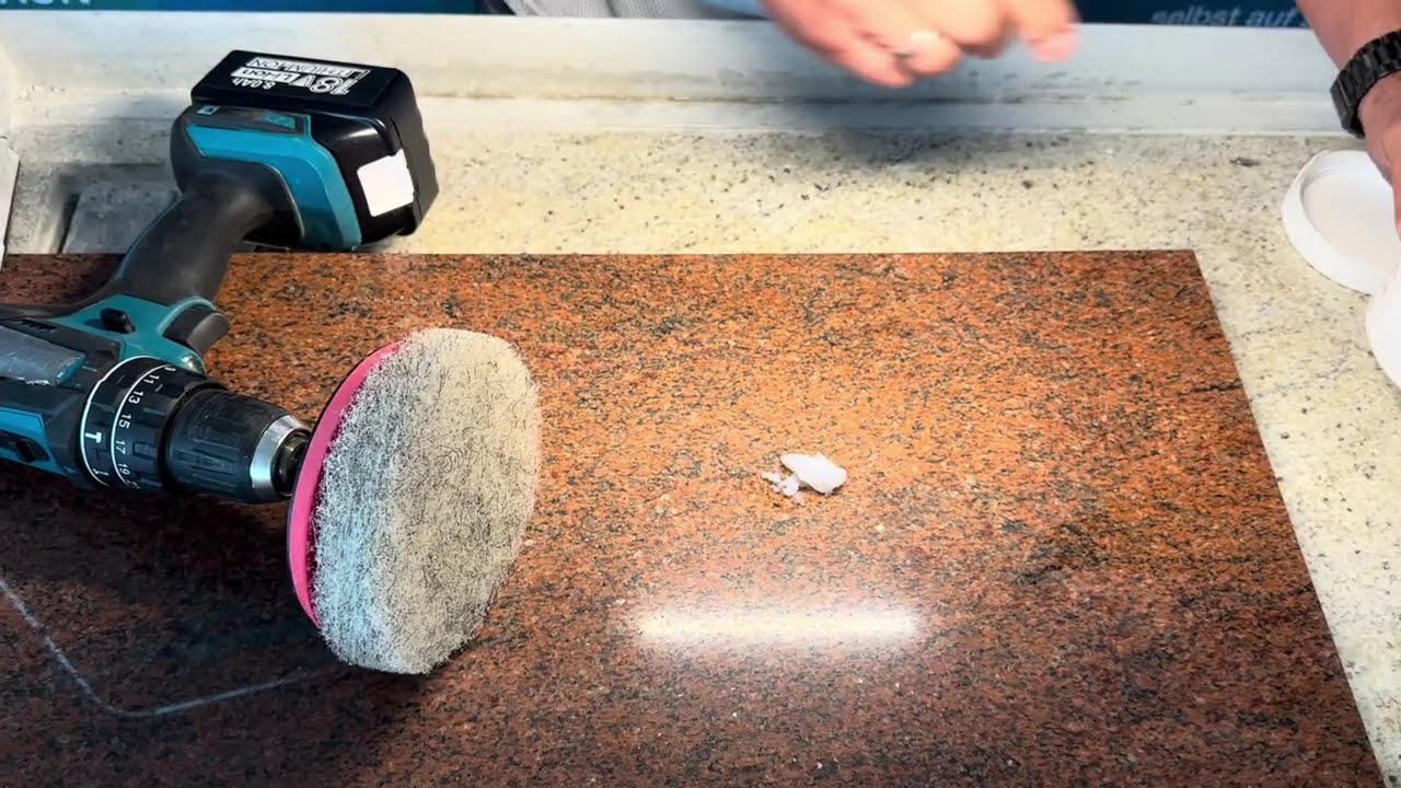 Arbeitsplatte + Treppenstufen aus Granit auf Hochglanz polieren, mit DIY - Schleifwerkzeugen!