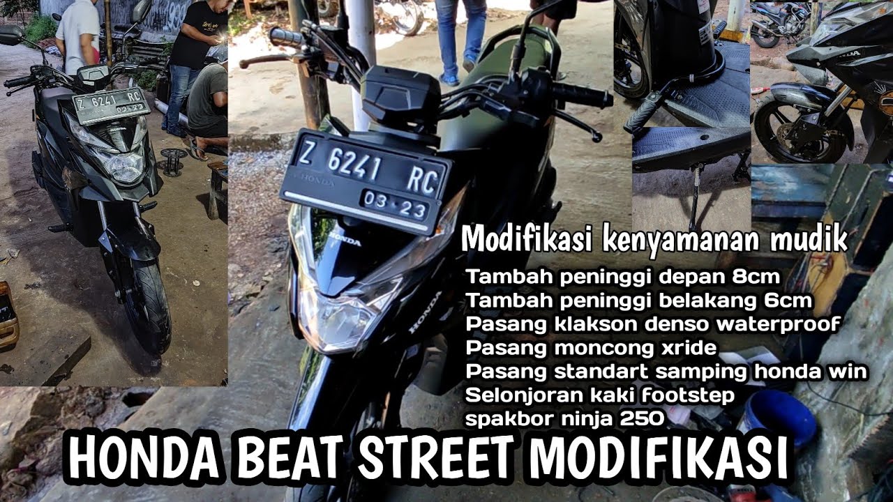 Modifikasi beat street spakbor ninja | pasang peninggi d/b 8 & 6 cm | klakson denso | standart win