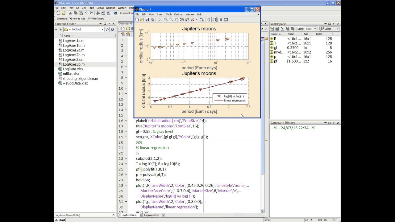 Matlab:: 2D Plots: logarithmic axes 3/3 (in Hebrew)