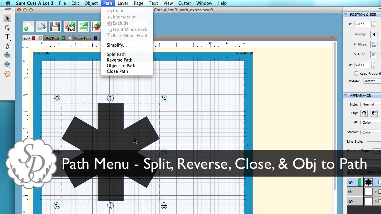 Sure Cuts A Lot 3 - Path Menu - Split, Close, Object to Path, & Reverse Path