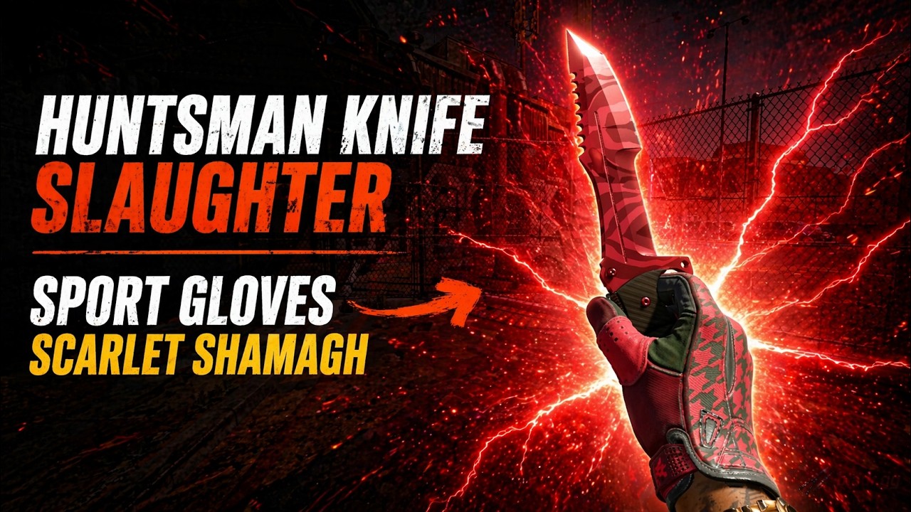 Huntsman Knife Slaughter + Sport Gloves Scarlet Shamagh CS2 Combo Showcase