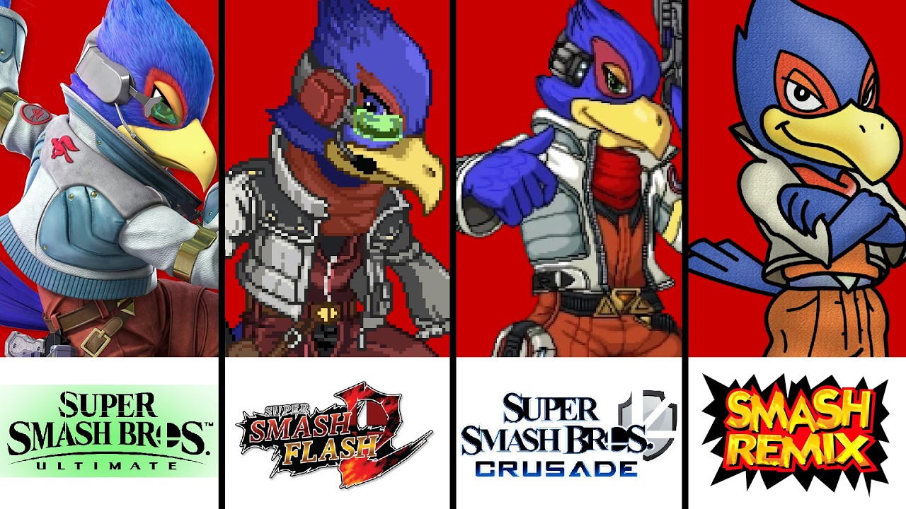 Super Comparison | Falco Moveset | Smash Bros. Ultimate vs SSF2 vs SSBC vs Smash Remix