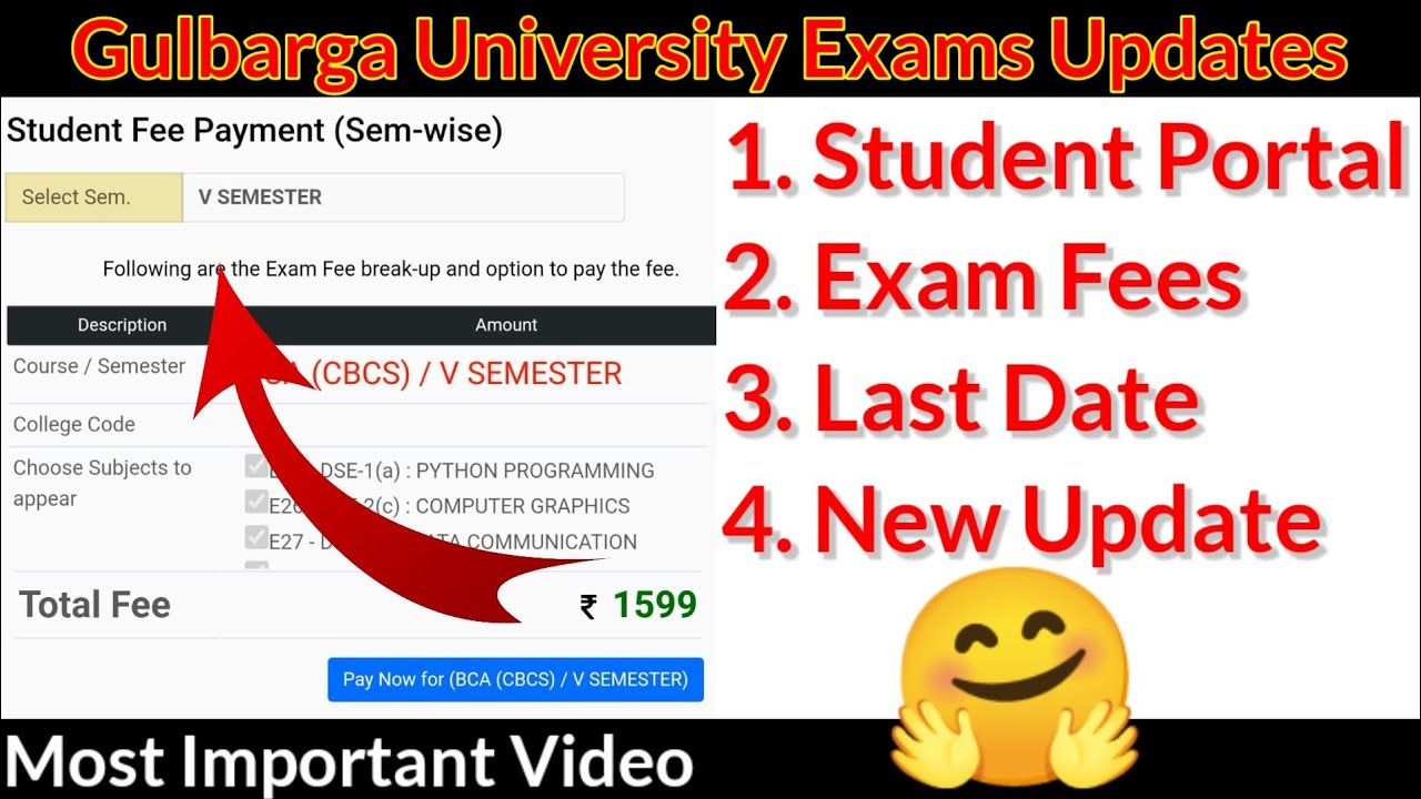 Gulbarga University New Updates Student Portal not opening How to exam fees last date and panelty