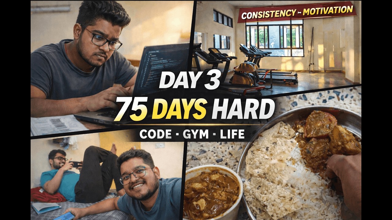 Day 3 of 75 Days Hard | Coding, Gym, Friends & Real Student Life
