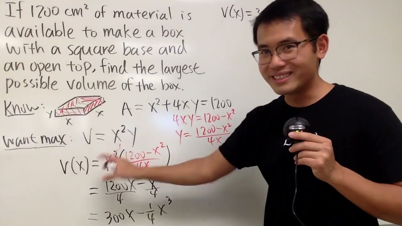 Calculus optimization: given surface area, want largest volume of an open-top box