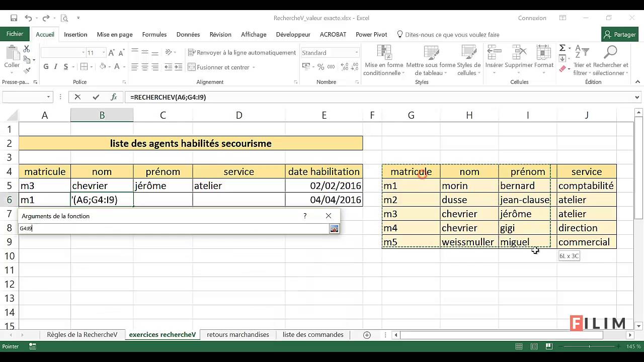 Excel - 3 Avancé - Cours RechercheV valeur exacte