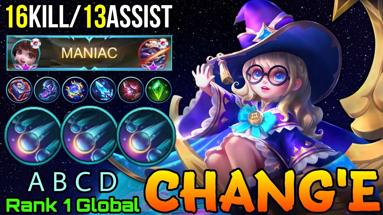 Lunar Magic Chang'e MANIAC with 16 Kills & 13 Assist! - Top 1 Global Chang'e by A B C D - MLBB