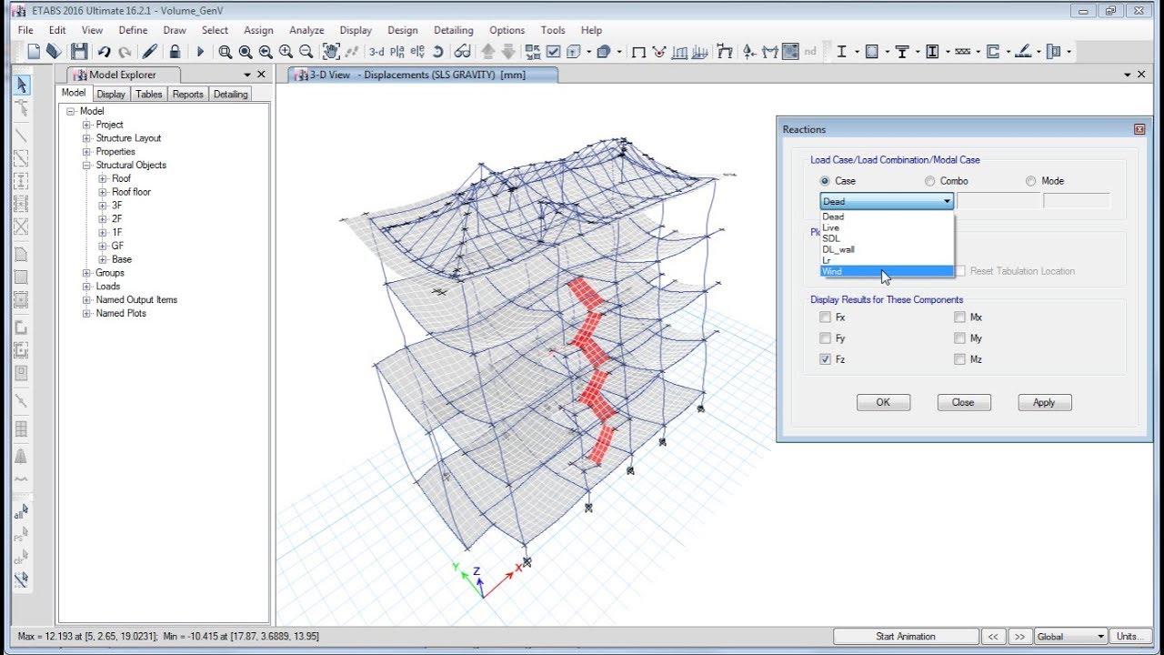 ETABS 2016 DISPLACEMENT REACTION CHECK