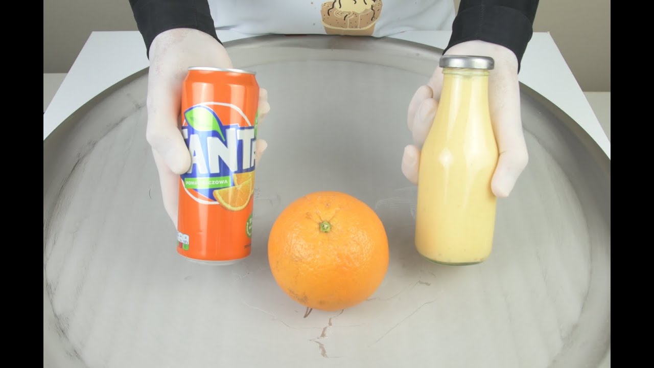 Fanta Orange & Orange - {Ice Cream Roll Express} how to make Fanta and orange ice cream roll (ASMR)