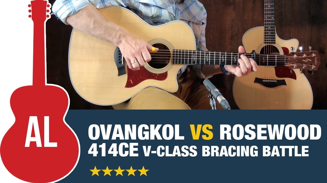 Taylor 414ce Ovangkol против Rosewood — сравнение распорок V-класса!