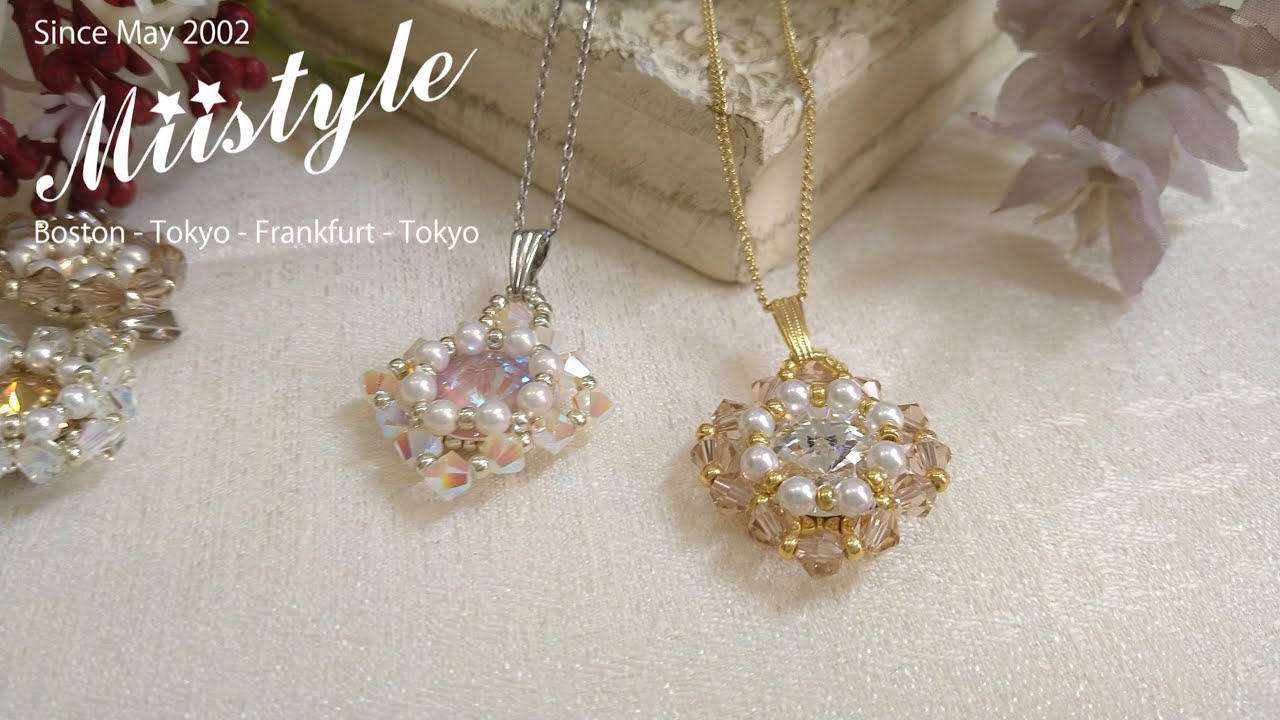 【ビーズステッチ   12mmリボリを包んだペンダント】No.118  Designed  Oct /2024 Miistyle
