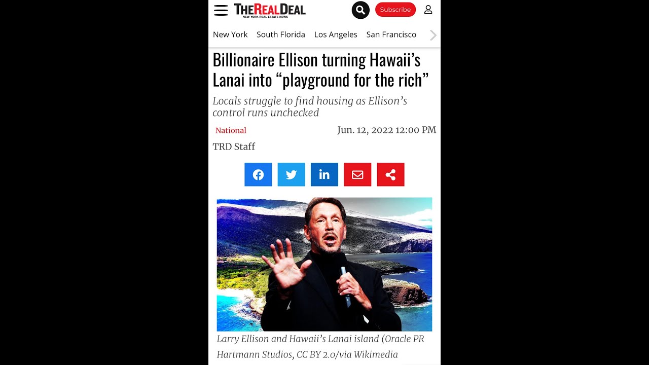 Billionaire Ellison turning Hawaii&rsquo;s Lanai into &ldquo;playground for the rich&rdquo;