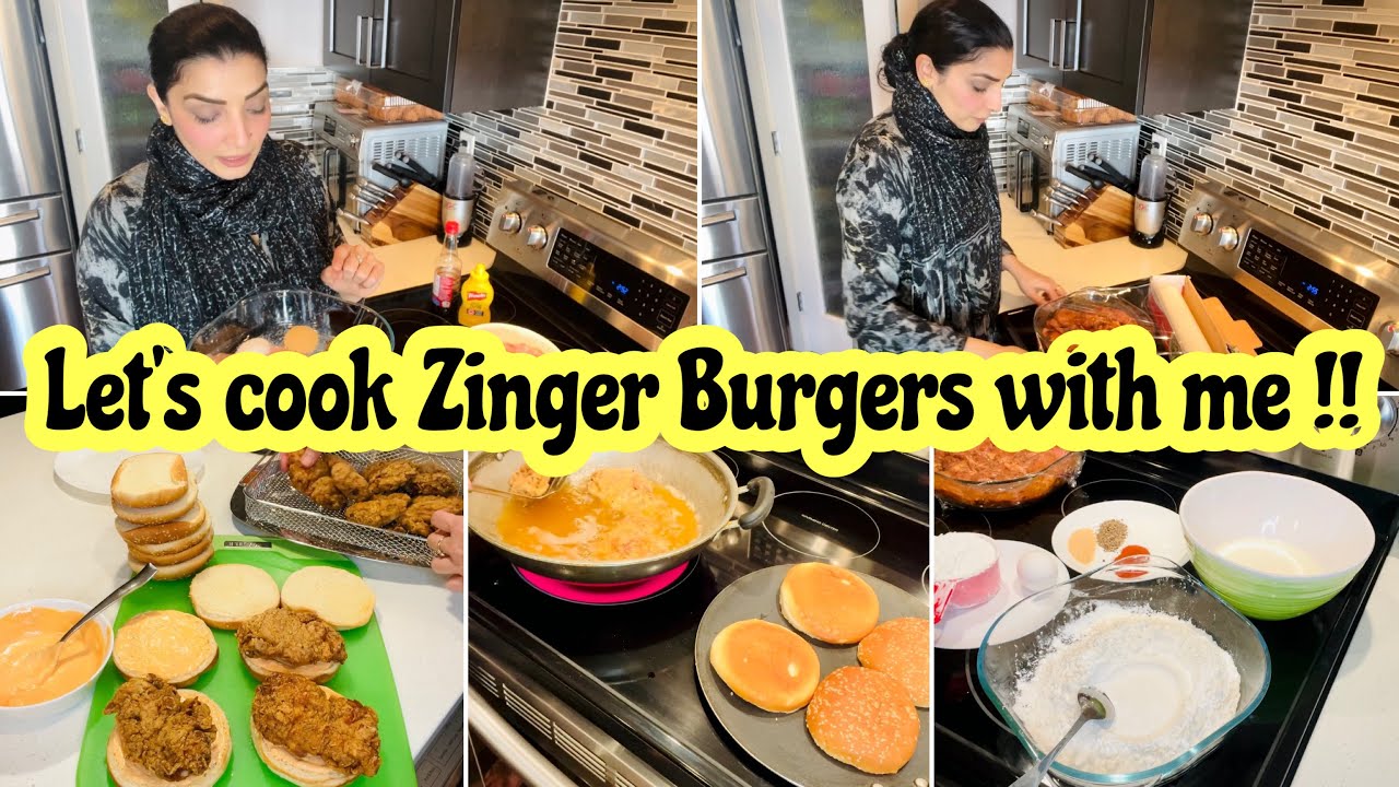 Let&rsquo;s cook dinner with me || KFC Zinger Burger Recipe || Mazedar & Spicy 🌶