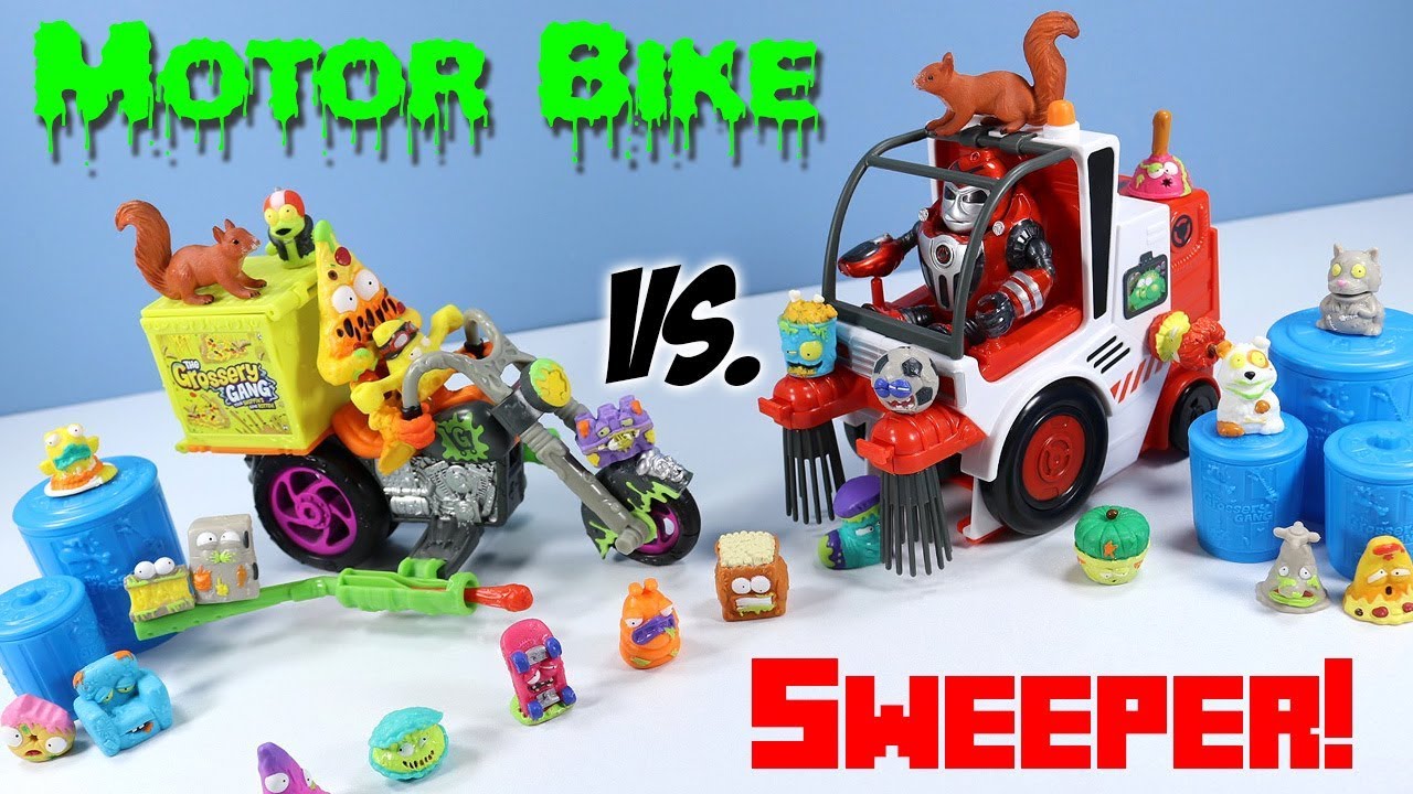 The Grossery Gang Delivery Strike Motor Bike vs Clean Team Street Sweeper Moose