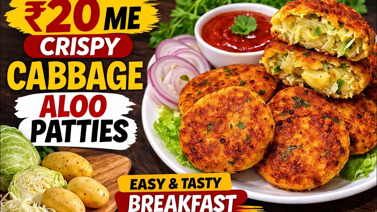 Cabbage Aloo Patties Recipe | ₹20 Me Tasty BreakfastCrispy Cabbage Aloo Cutlet Easy Breakfast Recipe