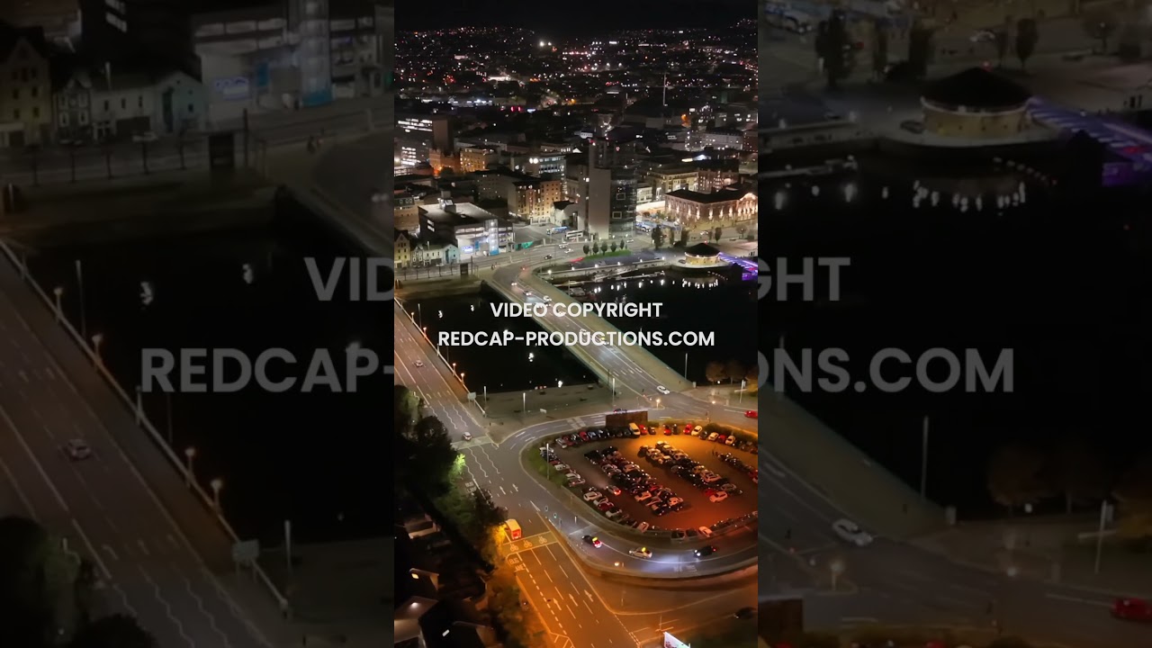 Belfast City Centre at Night Aerial Stock Footage - #4K #60FPS #aerial #belfast #northernireland