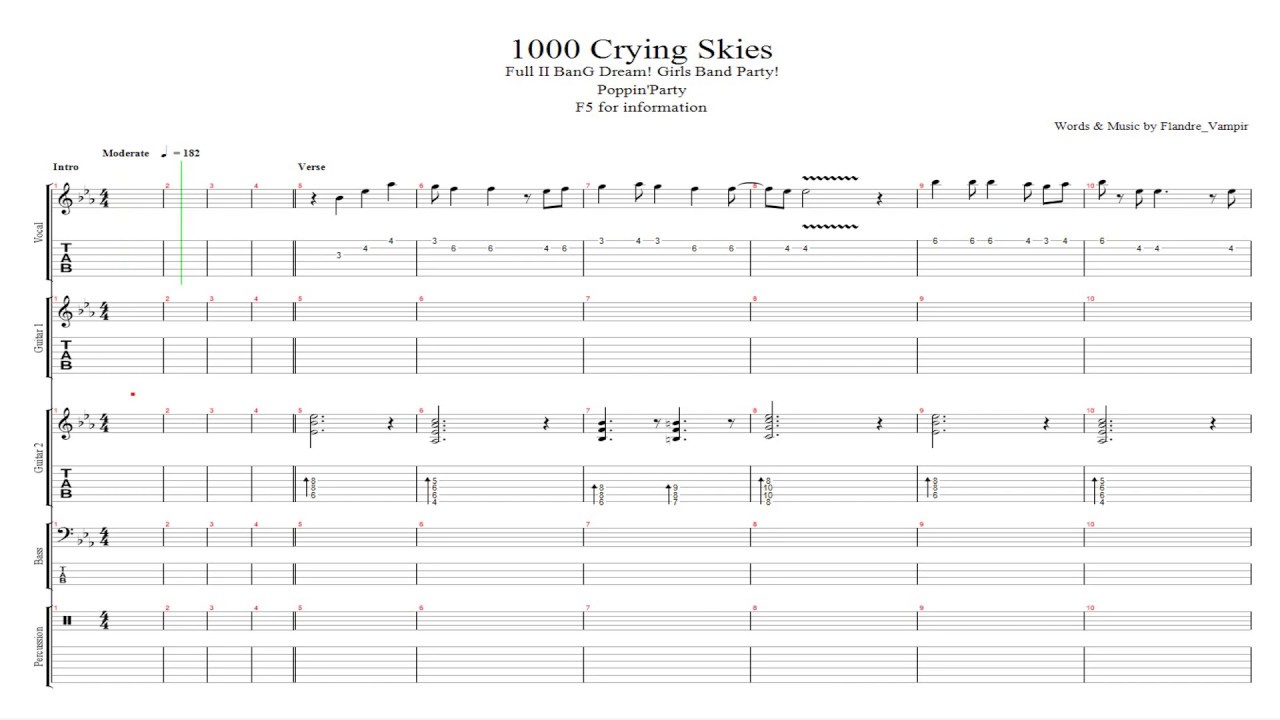 FULL || 【TAB】 【BanG Dream!（バンドリ！）】 Poppin'Party - 1000 Crying Skies