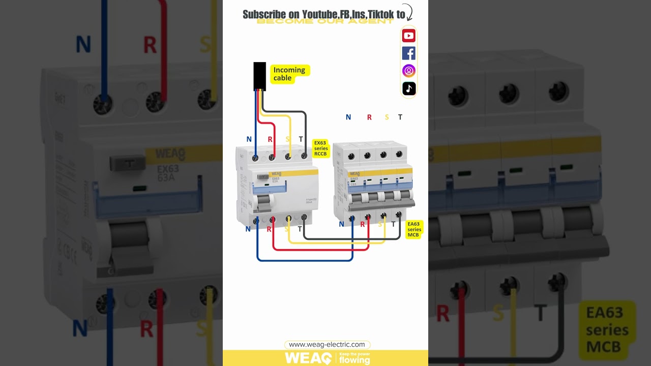 3 phase RCCB connection with 3 phase 4Poles MCB