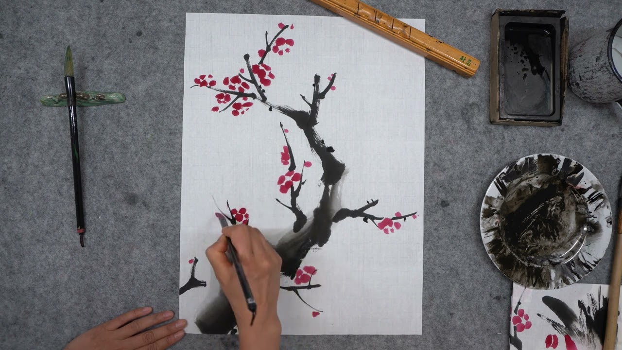 Pflaumenblüte und Bambus : Ostasiatische Tuschmalerei (Asian Ink Painting, 동양화)