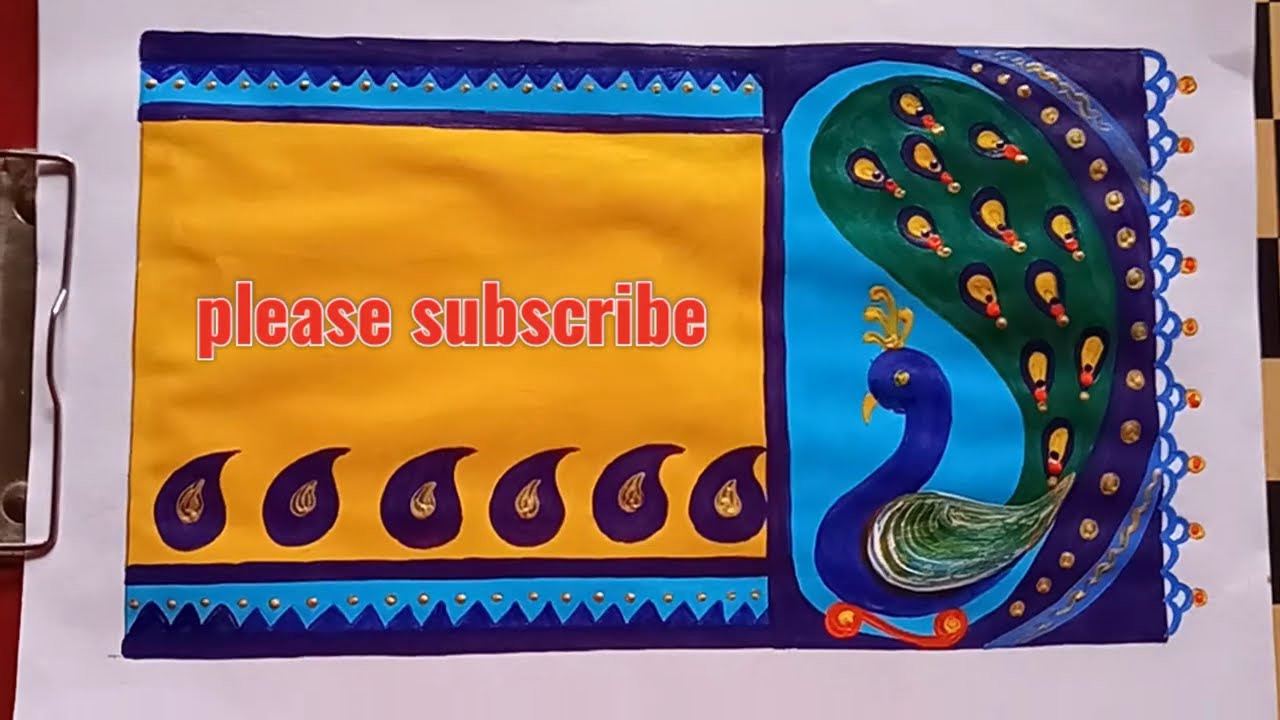 Navratri Special Saree Design Drawing Yellow Colour |  Saree Design Drawing | #paithanisareedesign .