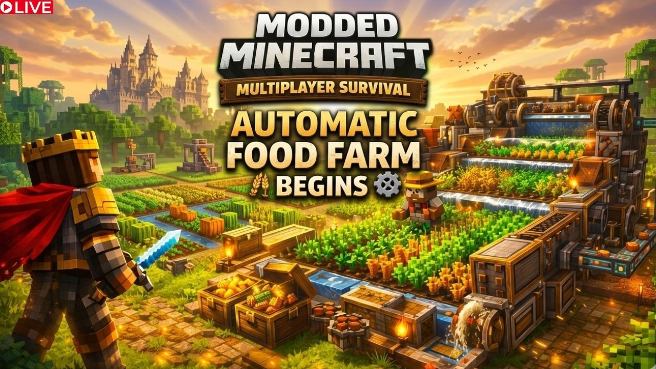 Modded Minecraft Multiplayer Survival | Automatic Food Farm Begins 🌾⚙️