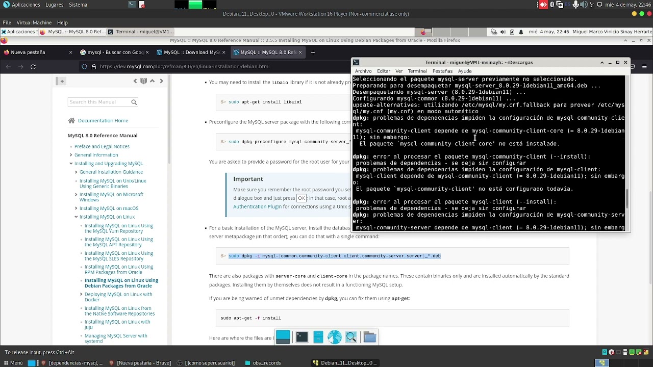 Instalando MySQL 8 (con problemas de dependencias) en Debian 11