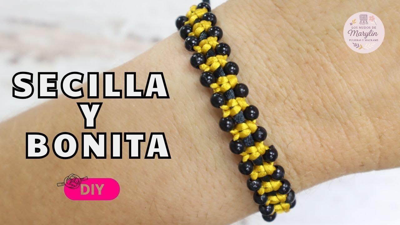 Cómo hacer una pulsera de macramé con nudo plano y cuentas intercaladas