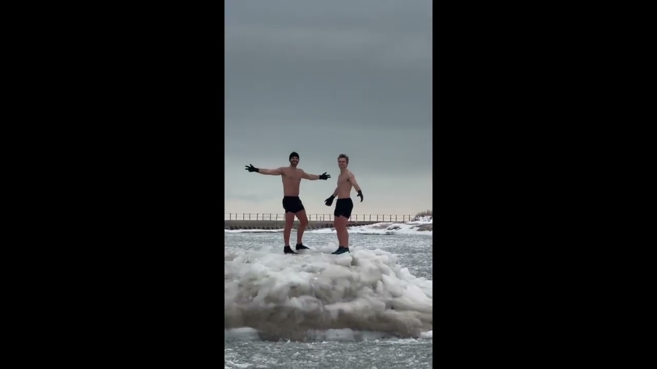 Footage Captures Man's Cold Plunge in Lake Michigan's Icy Waters