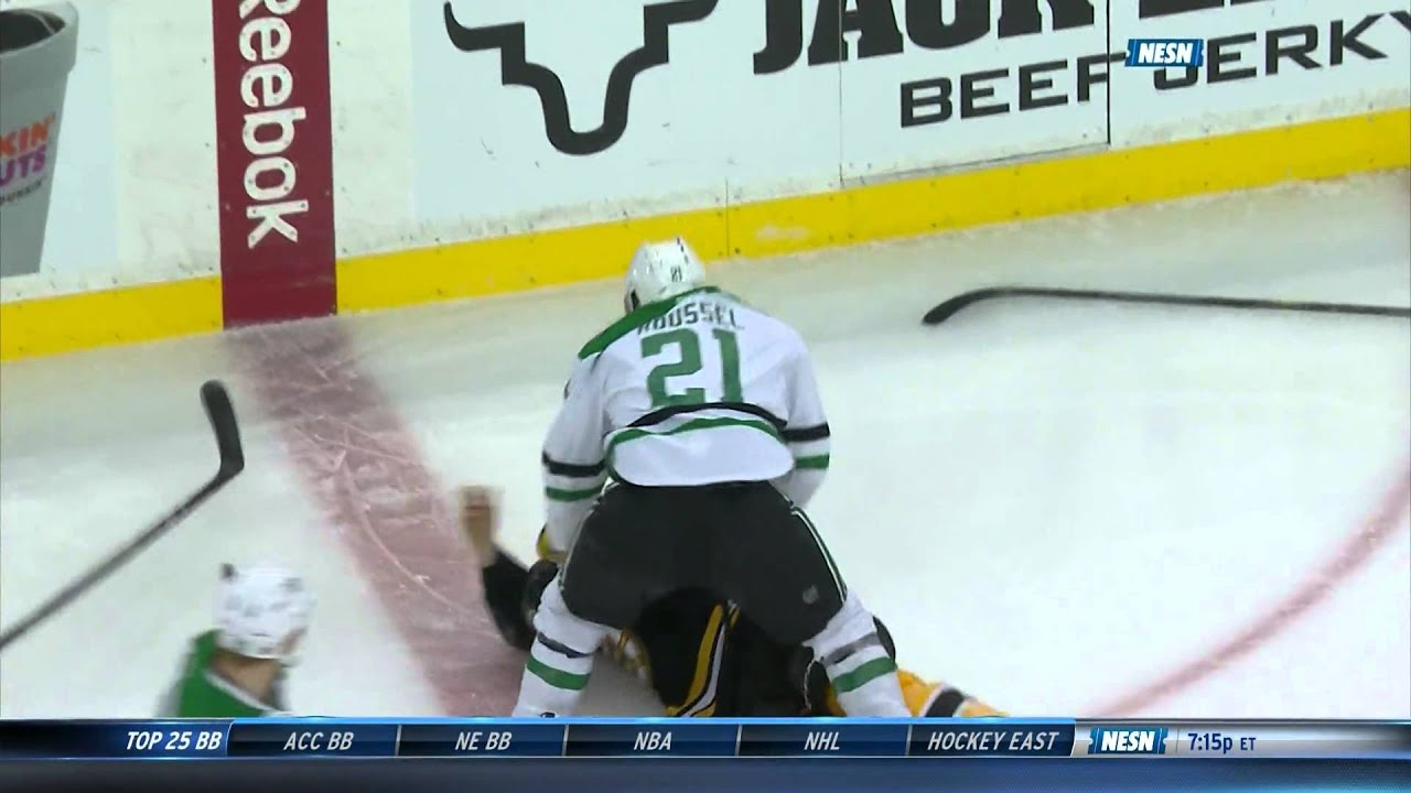 Antoine Roussel crosschecks Adam McQuaid in the neck 2/10/15 60fps