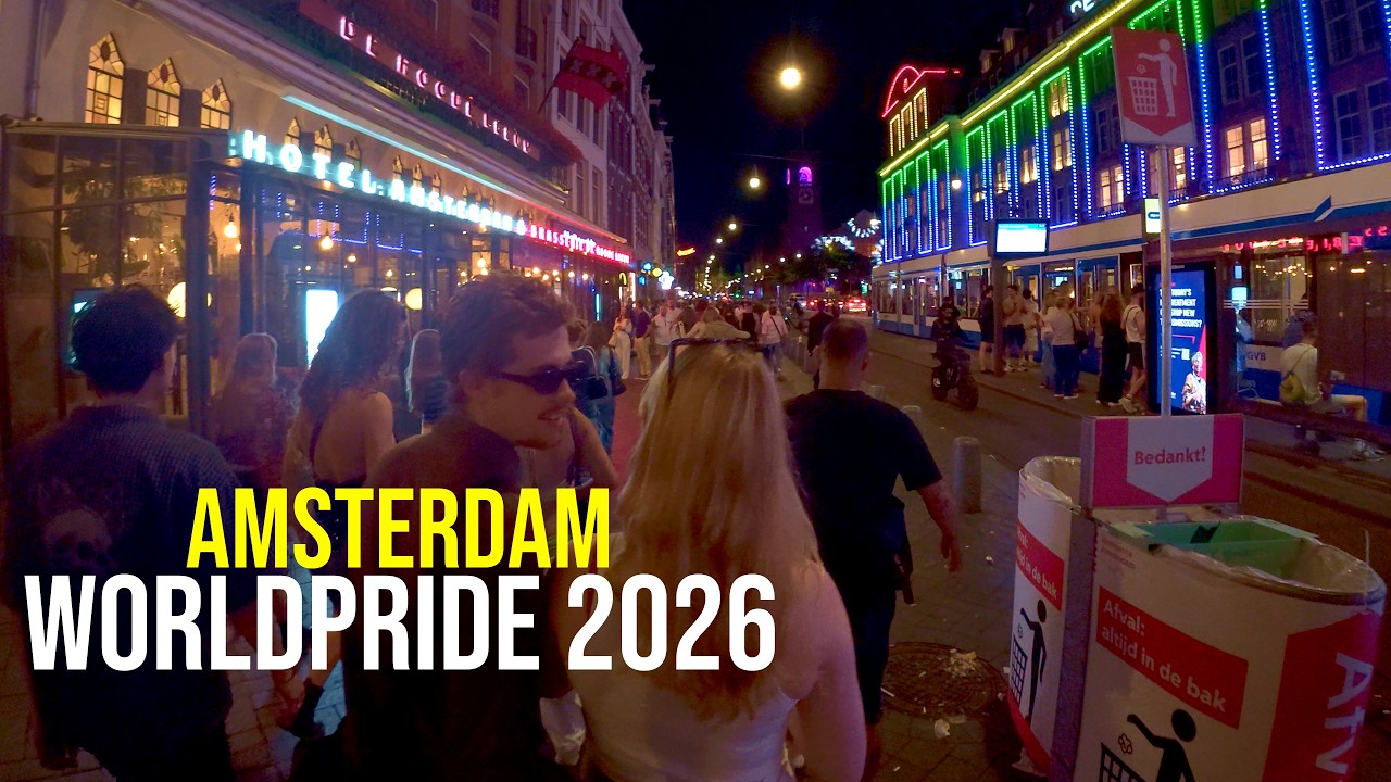 Amsterdam WorldPride 2026 | Night Street Parties & Festive Ambience [4K ASMR Walking Tour]