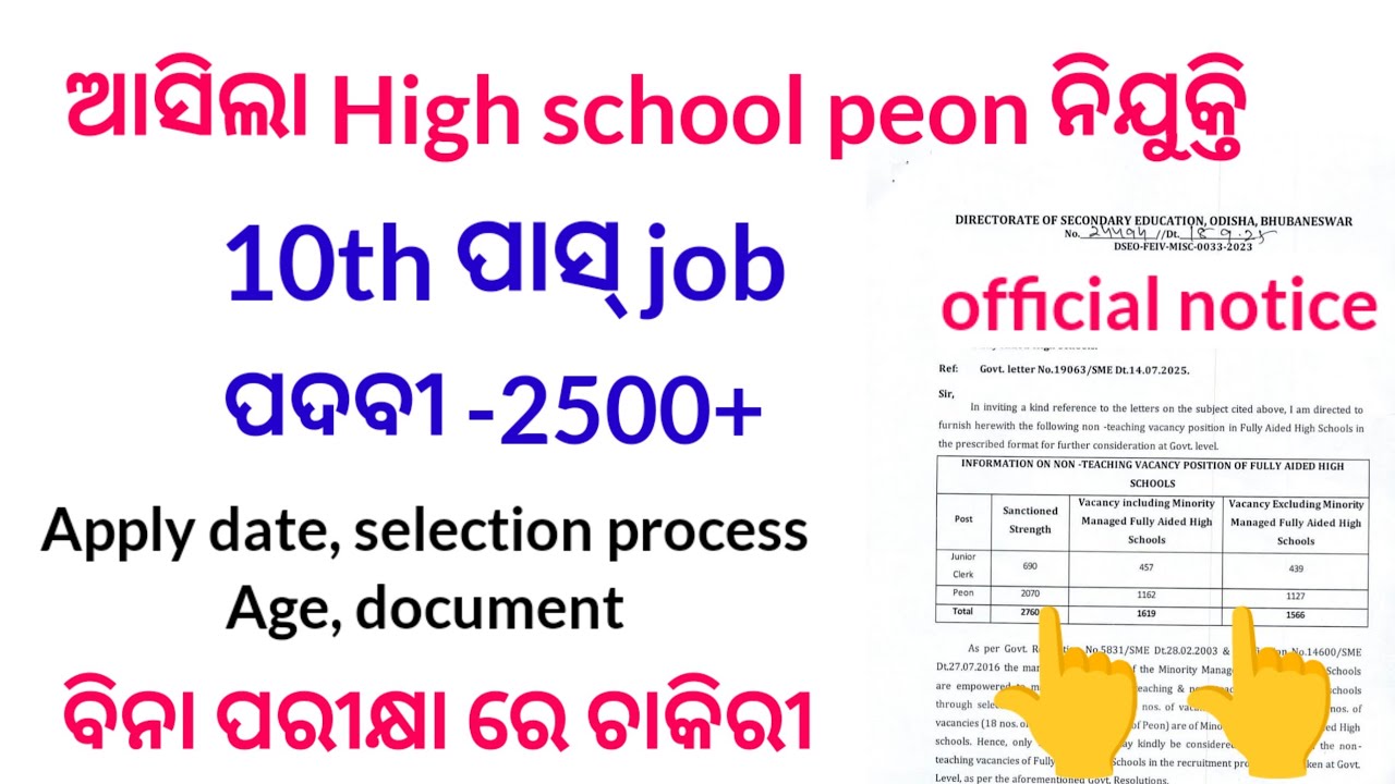 ଆସିଗଲା High school peon Vacancy 🤩