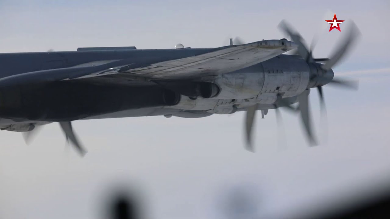 Russian Tu-95MS strategic bomber flight over the Arctic