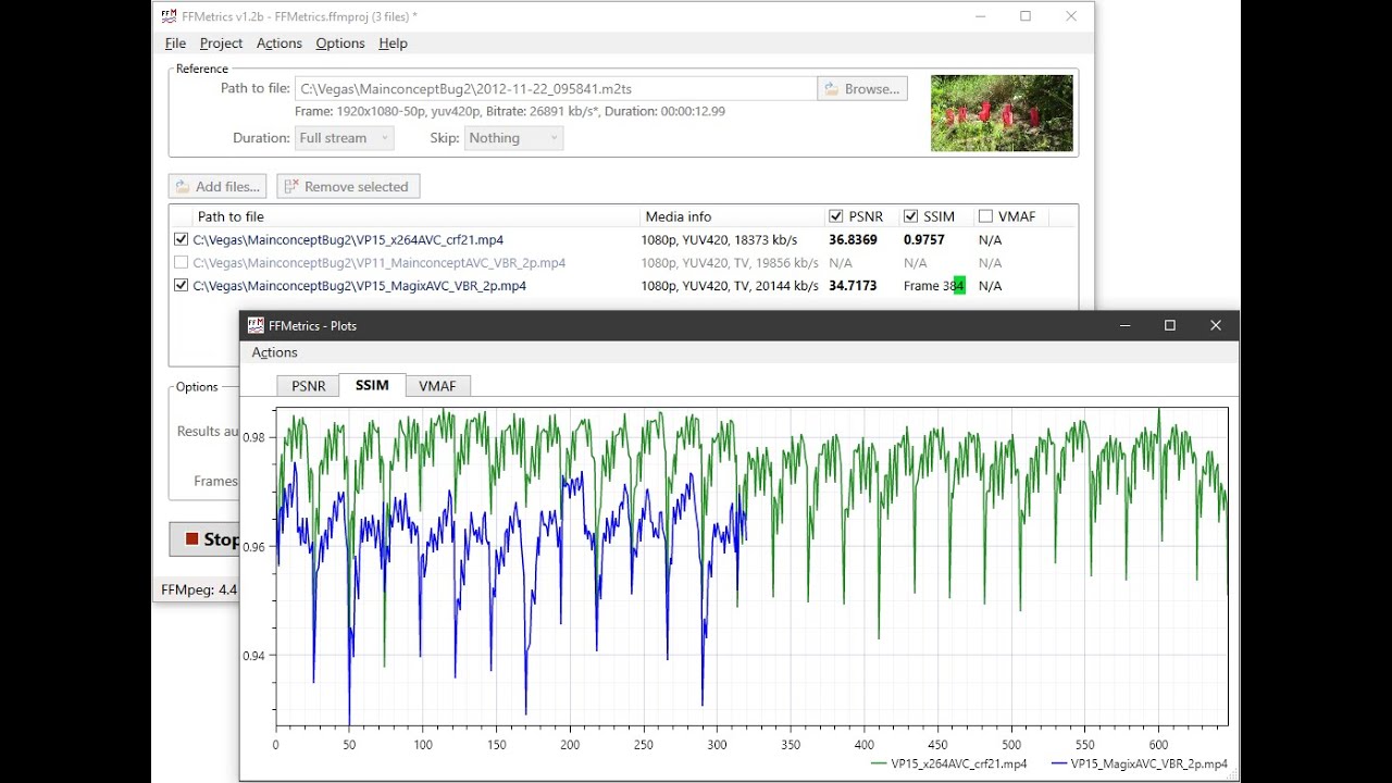 Using FFMetrics to compute and visualize PSNR, SSIM, and VMAF