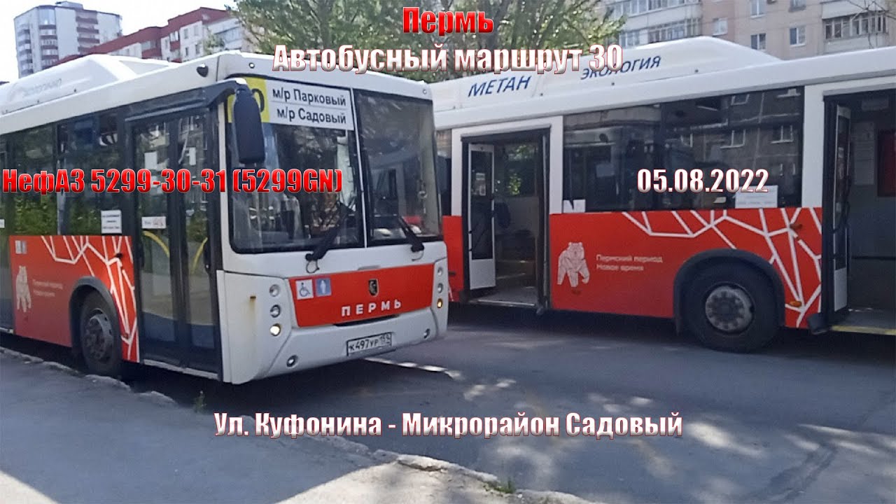 Пермь | Автобусный маршрут 30 | НефАЗ 5299-30-31 | Ул. Куфонина - Микрорайон Садовый | 05.08.2022