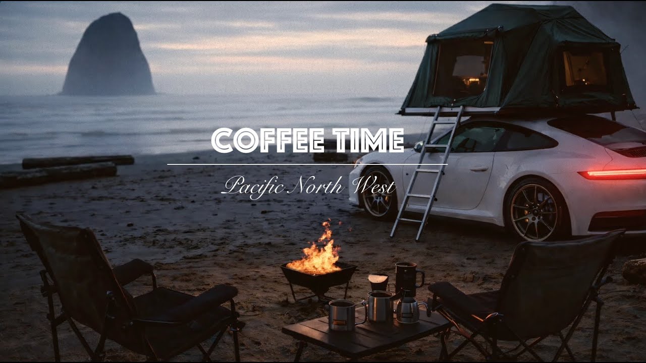 Pacific Northwest Beach Camping | Ambient Jazz Morning Coffee | Porsche 911 Roof Tent