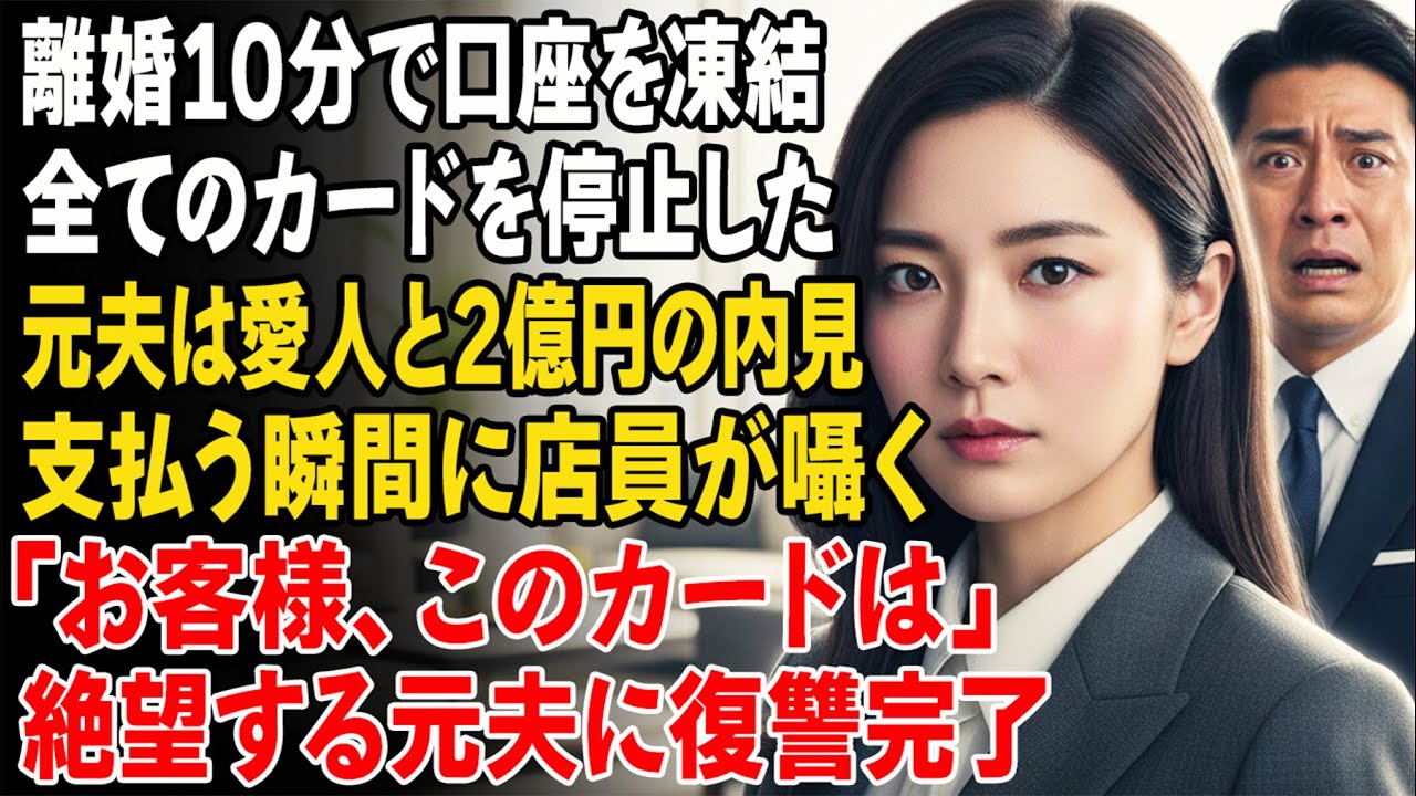 離婚から10分、私は共有口座を凍結し8枚のカードを停止。その頃、元夫は愛人と2億円の家を内見中——支払いの瞬間、店員が囁いた一言で空気が凍りついた……。