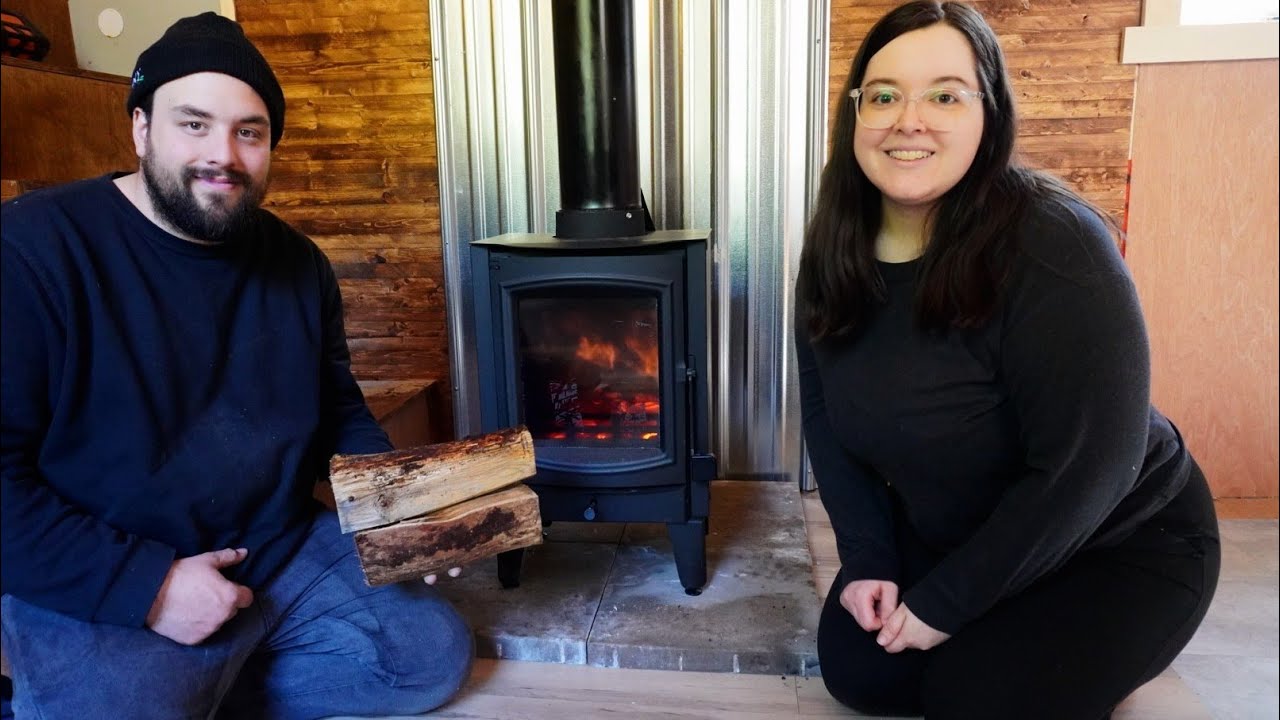 Installing Our Wood Stove In Our Off Grid Tiny Cabin In The Woods