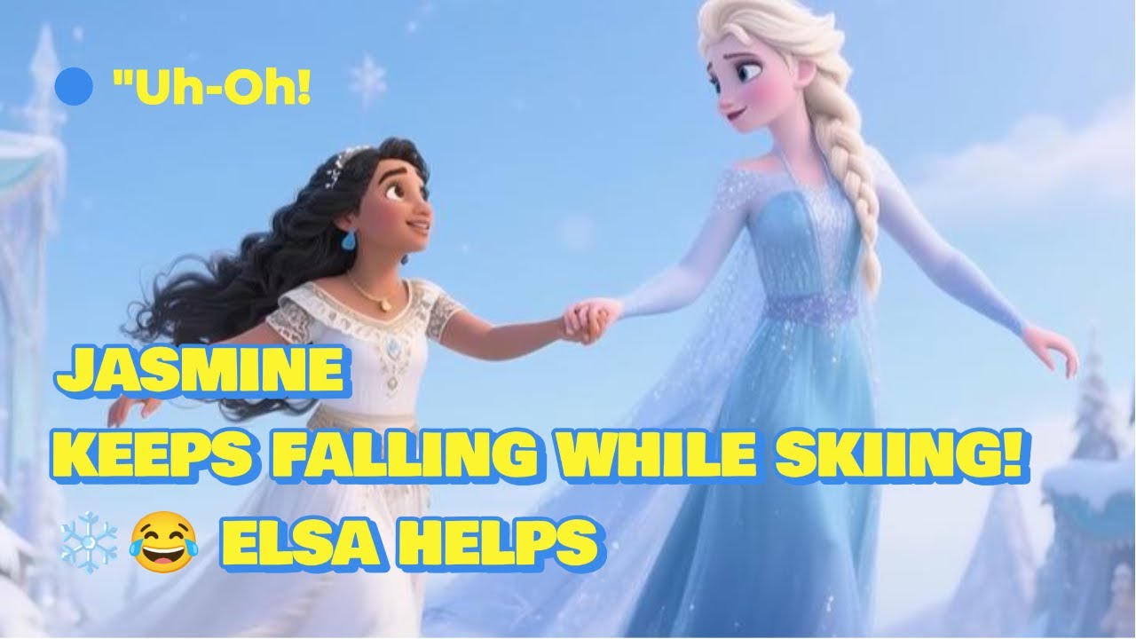 "Uh-Oh! Jasmine Keeps Falling While Skiing! ❄️😂 Elsa Helps!"