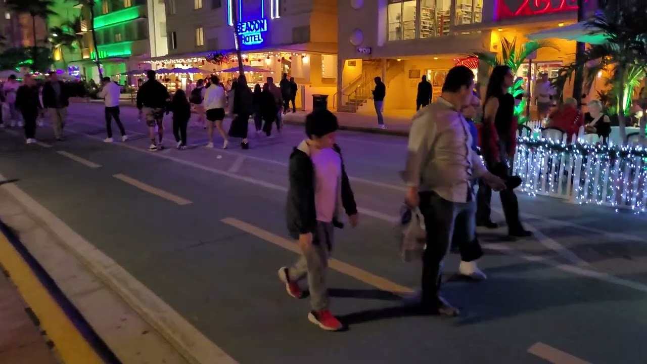 South Beach, Miami Florida - Ocean Drive, New Years Eve night - 1080p