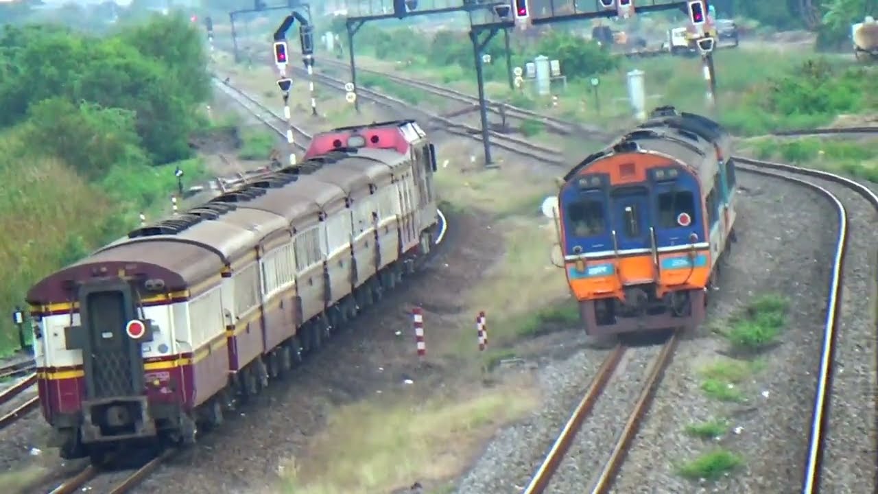 รถด่วนดีเซลราง 8 จากเชียงใหม่ แซงรถเร็ว 136 จากอุบลที่โค้งสถานีเชียงราก Express train Vs Rapid train