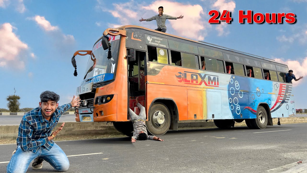 बस के अंदर घर 😳 Living in a BUS for 24 hours