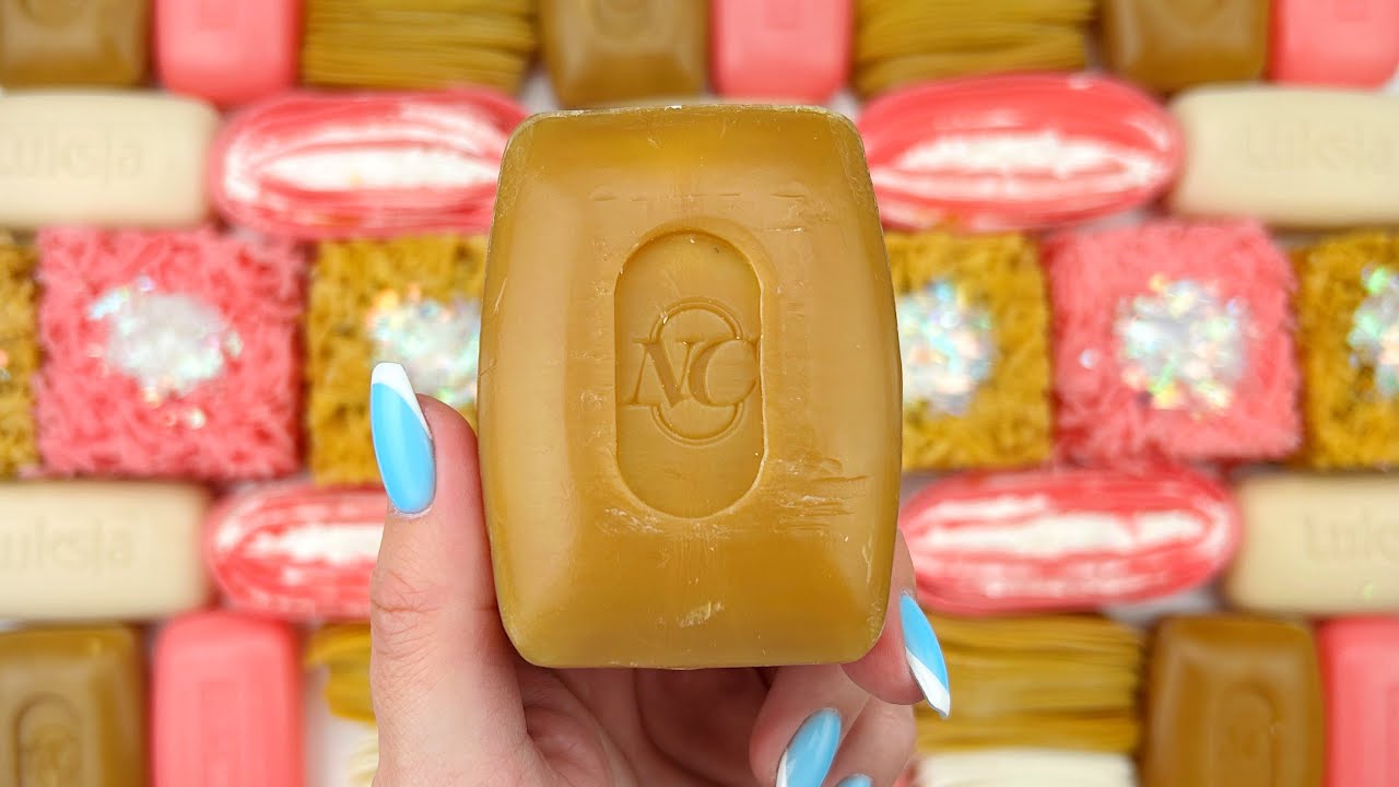 ASMR SOAP★SOAP&GLITTER&STARCH★Crushing soap stripes★