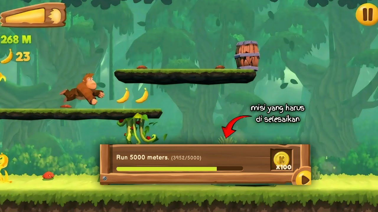 Nyoba main game Banana Kong 2 dengan menyelesaikan misi lari 5000 meter