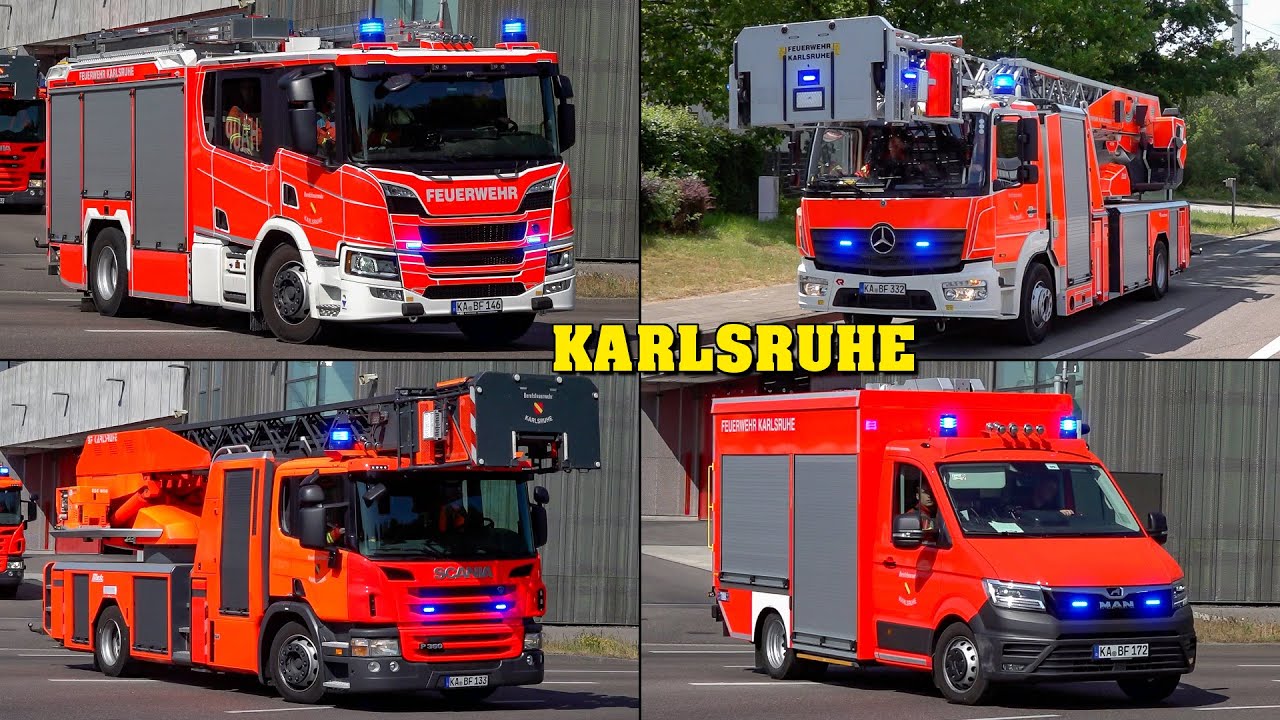 [BEIDE LÖSCHZÜGE] - Feuerwehr KARLSRUHE | Viel PRESSLUFT! ~ An der Wache vorbei! ~ DLK im STAU!
