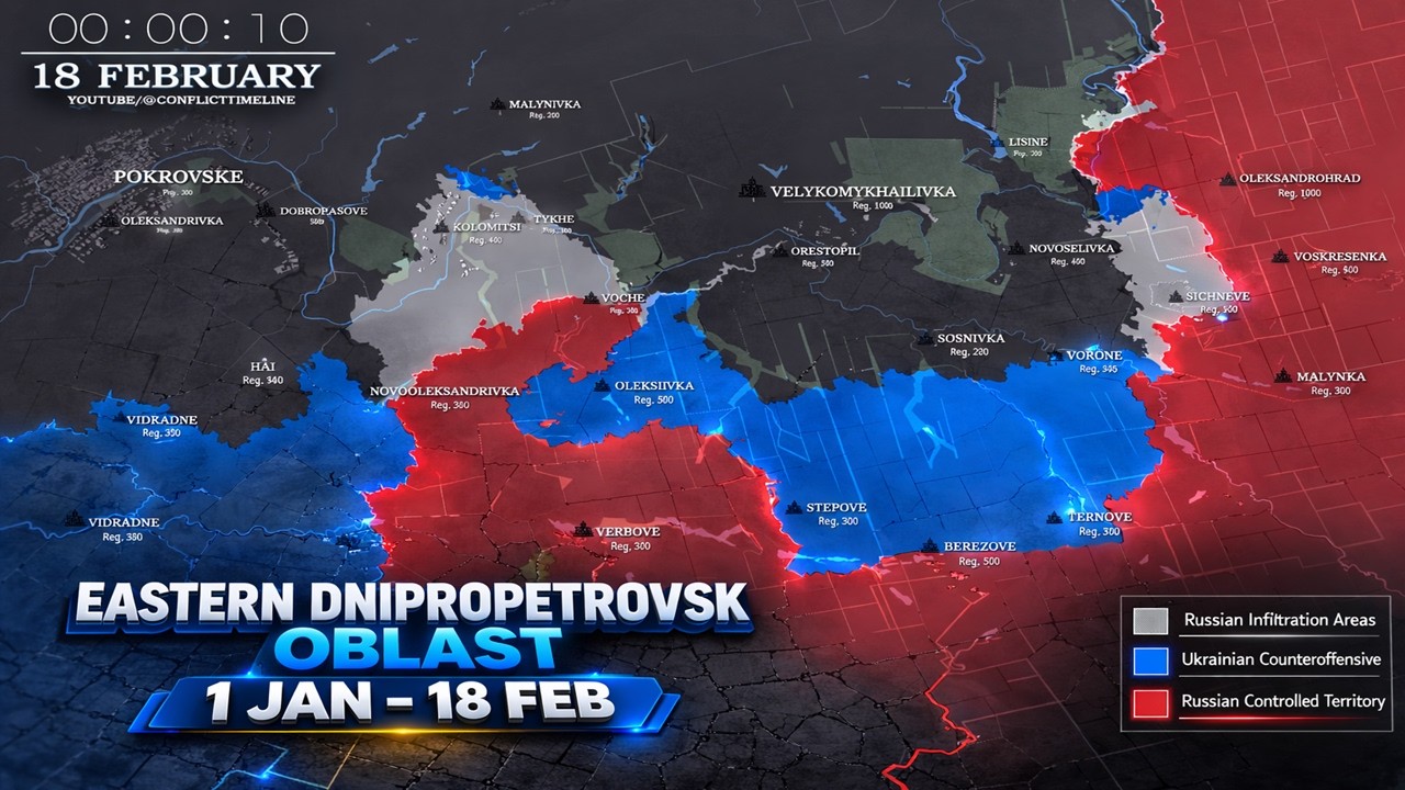 Ukraine–Russia Conflict Eastern Dnipropetrovsk Oblast Frontline Update – Day by Day(JAN1– FEB18)2026