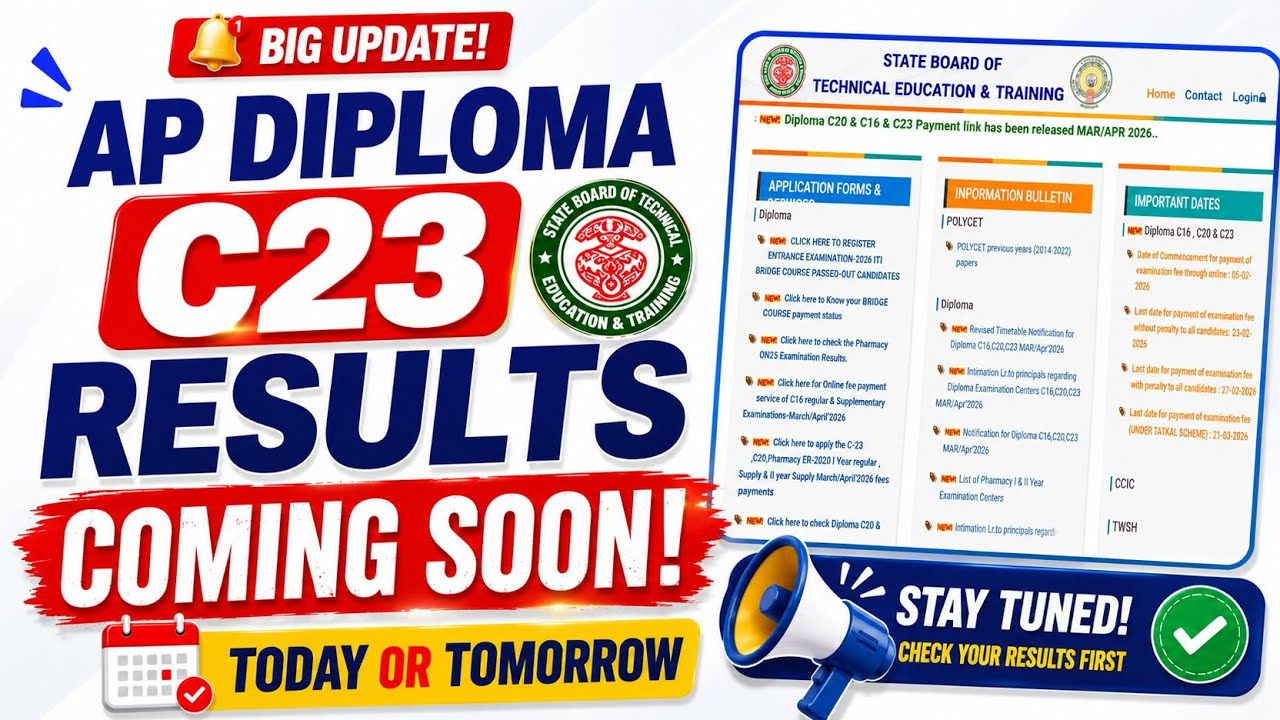 AP Diploma Results Latest Update | C16, C20, C23 | Coming Soon... #APDiplomaResults #APSBTET
