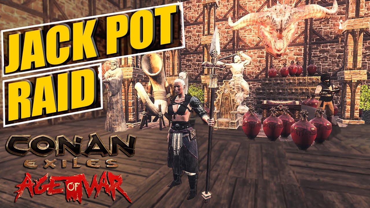 day 7 : We Got A Jackpot From This Huge Pve Volcano Base - Conan Exiles Age Of War Pvp & Raid